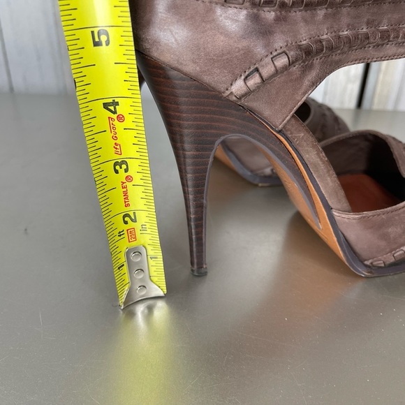 Leon Max Braided Leather Peep Toe Heels Distressed Brown Size 9 - Picture 4 of 5